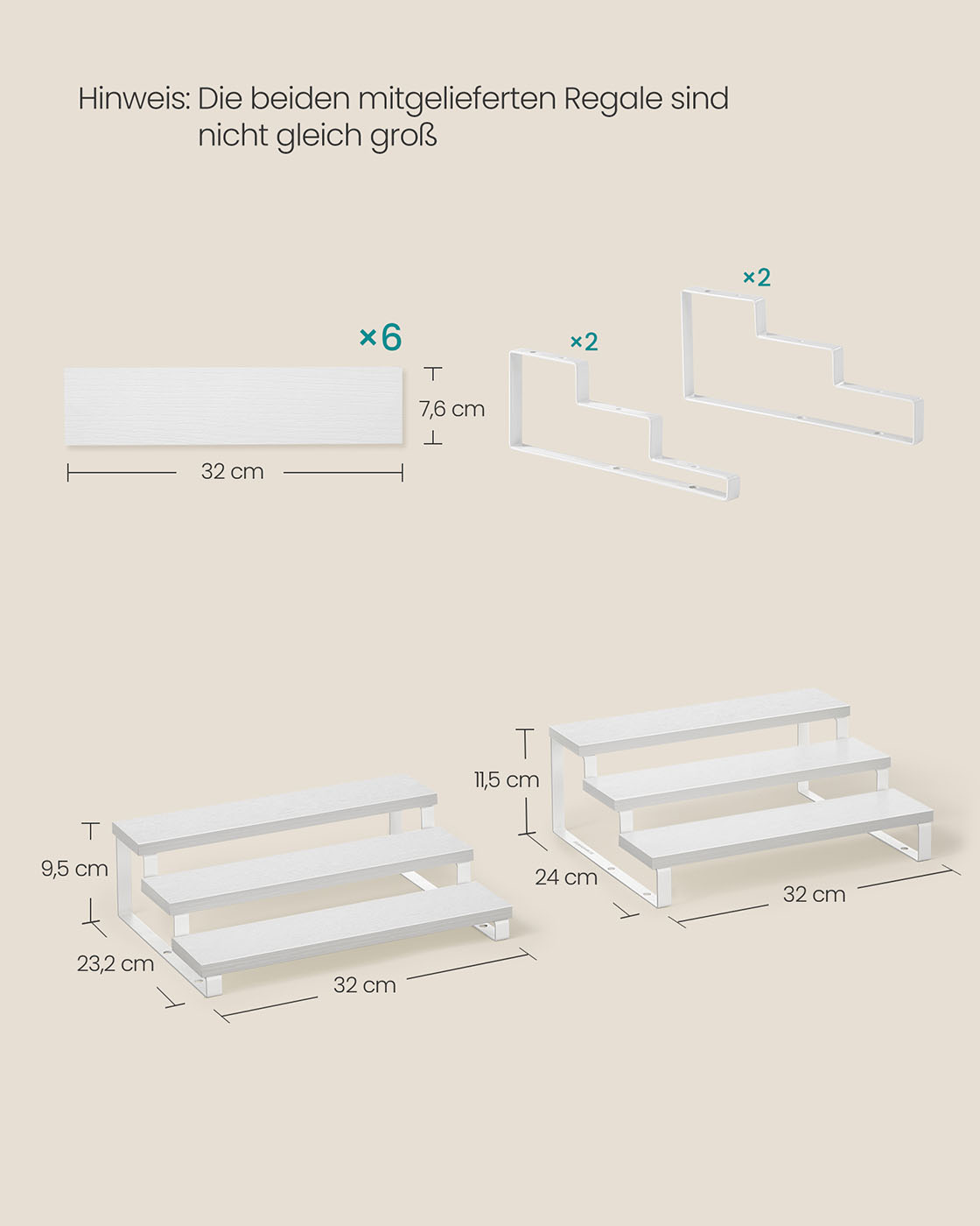 Virtuvės lentynos, 3 pakopų, sniego baltos–debesų baltos, 24 × 32 × 11,5 ir 23,2 × 32 × 9,5 cm, 2 vnt.