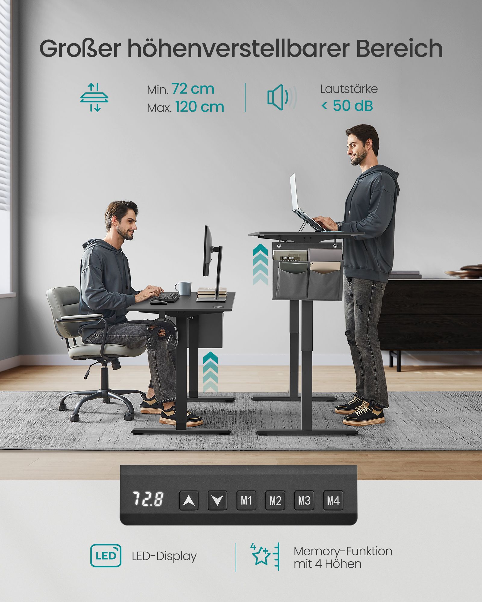 Elektrisks regulējama augstuma rakstāmgalds 60 x 140 cm 2
