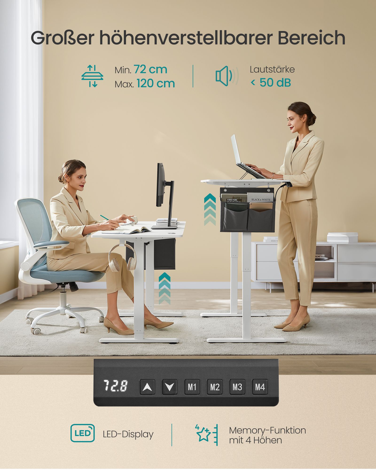 Elektrinis reguliuojamo aukščio stalas 60 x 120 x (72-120) cm