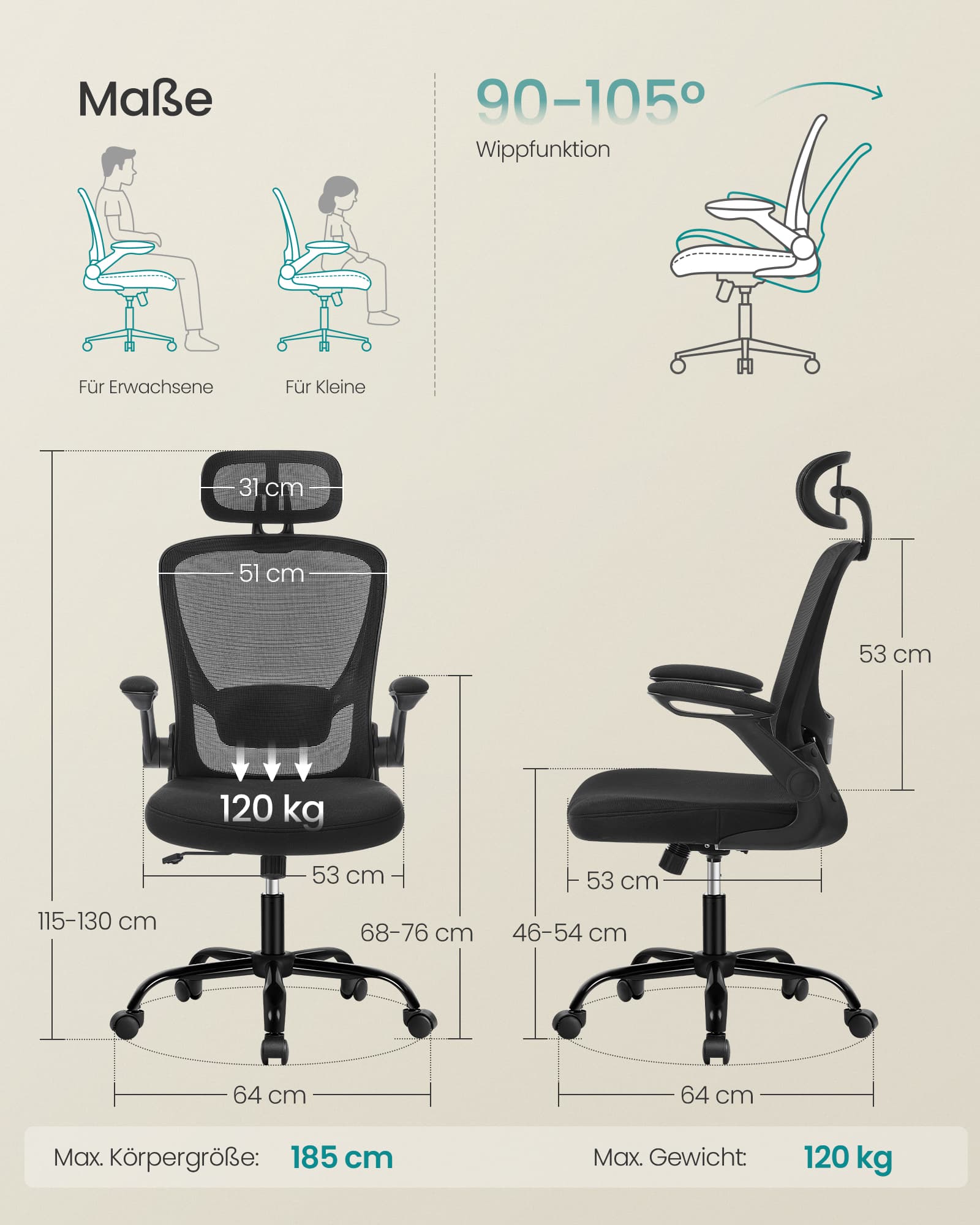 Ergonomiška biuro kėdė su tinkleliu, juoda