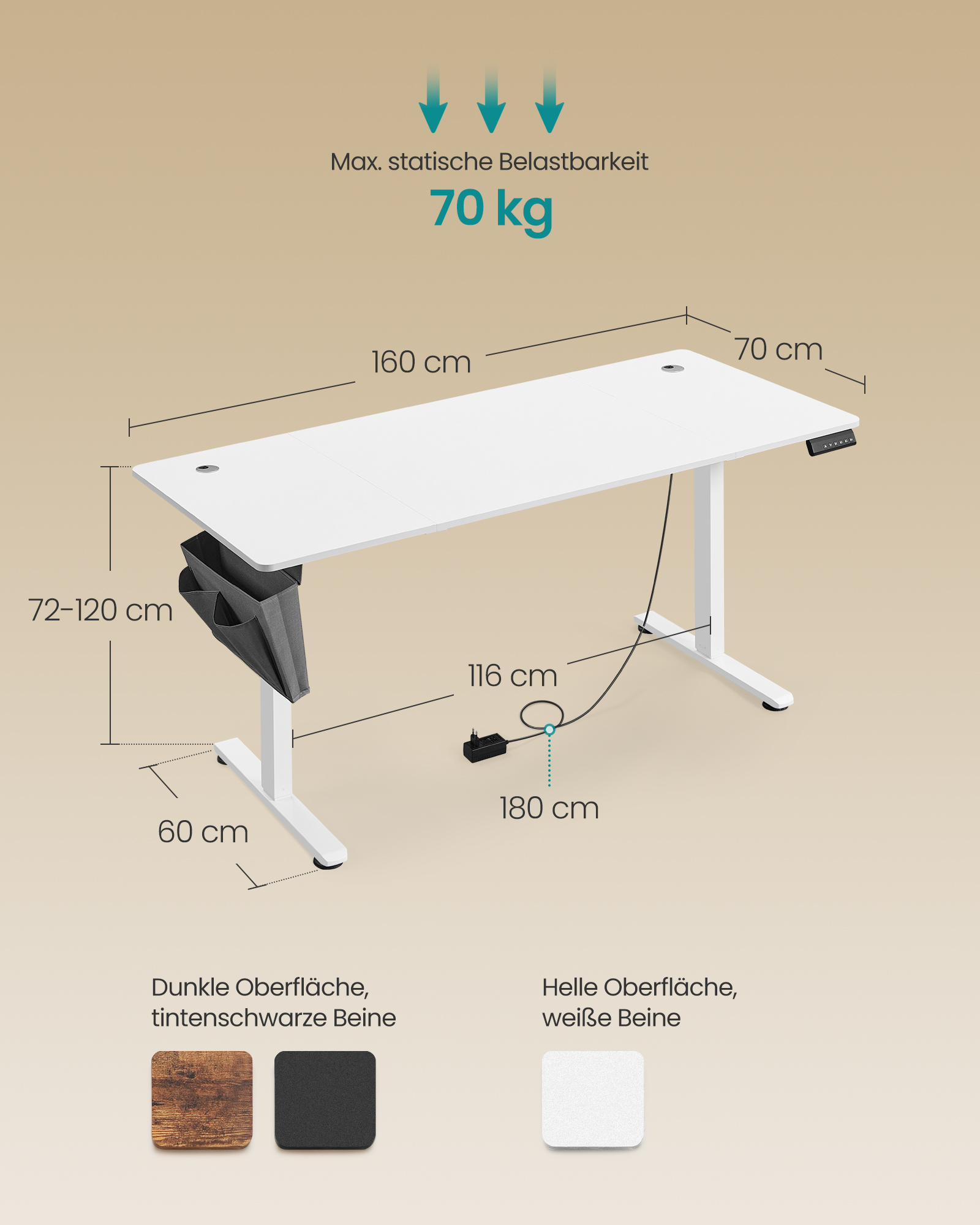 Reguliuojamo aukščio elektrinis stalas 160x60 cm 3