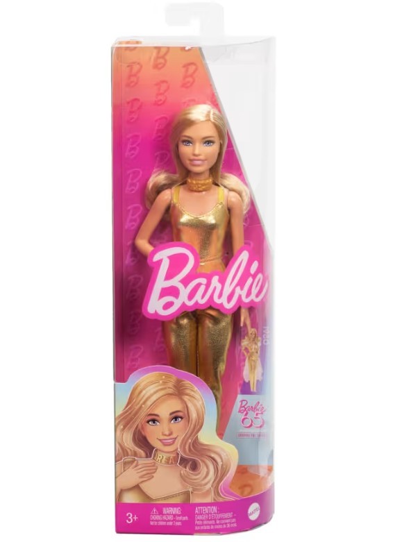 Barbės fashionistas lėlė su auksiniu kostiumu