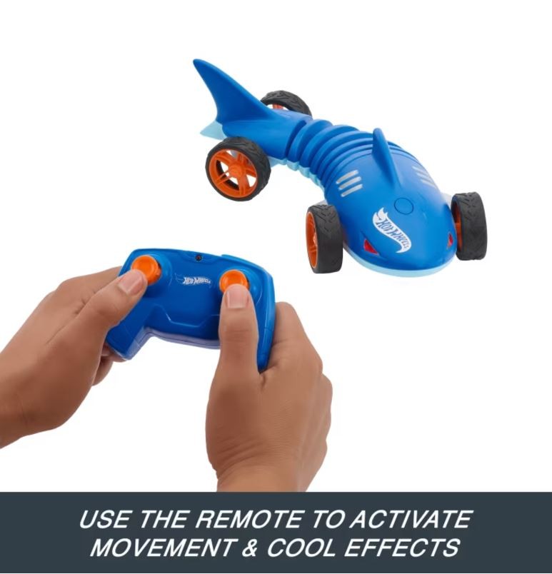 Radijo bangomis valdomas ryklys hot wheels rc, mėlynas