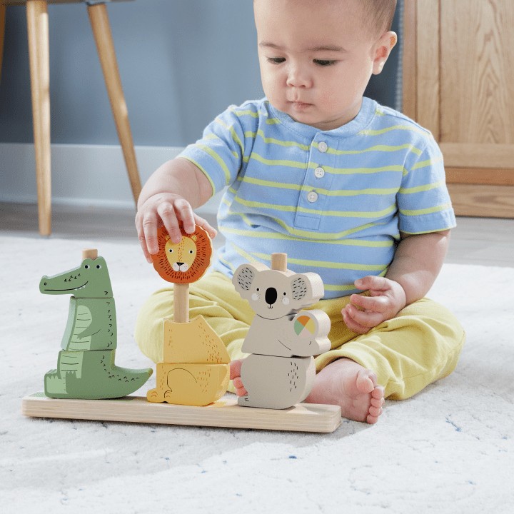 Medinis bokštelis su gyvūnais fisher price wood hxv04,10 dalių