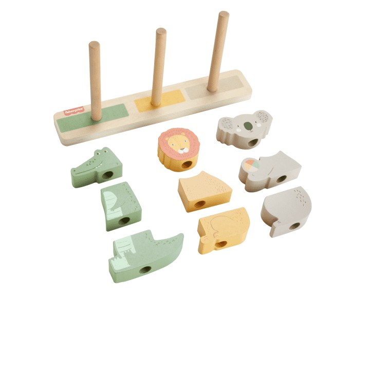 Medinis bokštelis su gyvūnais fisher price wood hxv04,10 dalių
