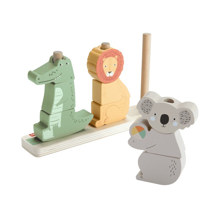 Medinis bokštelis su gyvūnais fisher price wood hxv04,10 dalių