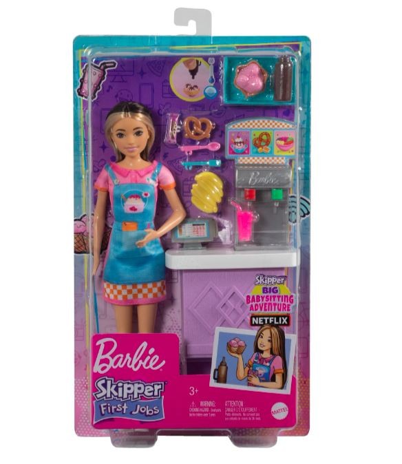 Lėlė barbie pirmojo darbo užkandžių baras