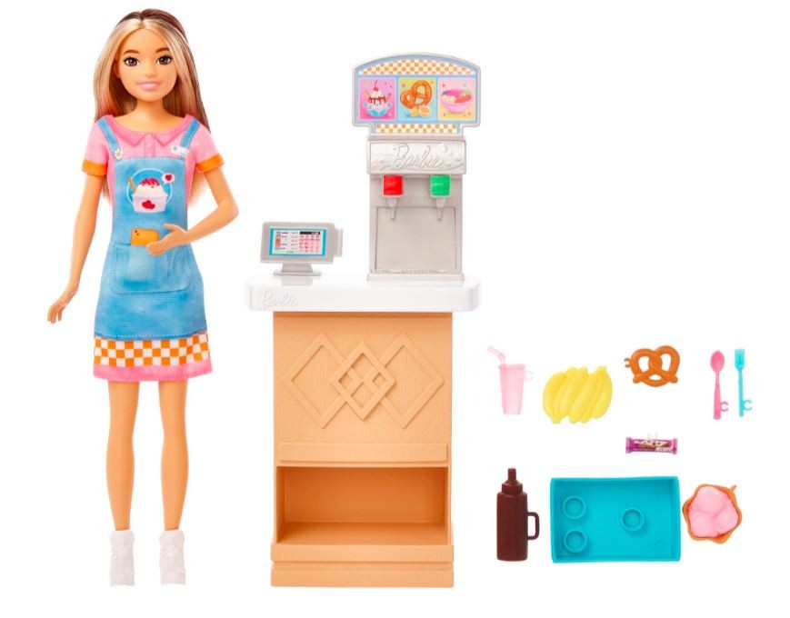Lėlė barbie pirmojo darbo užkandžių baras