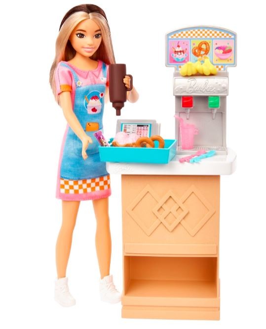 Lėlė barbie pirmojo darbo užkandžių baras