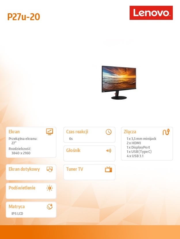 Monitorius lenovo 62cbrat6eu, 27