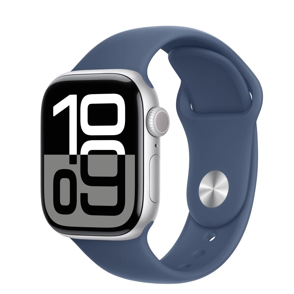 Išmanusis laikrodis apple watch series 10 gps + cellular 42mm silver aluminium case with denim sport band - s/m mwx33et/a