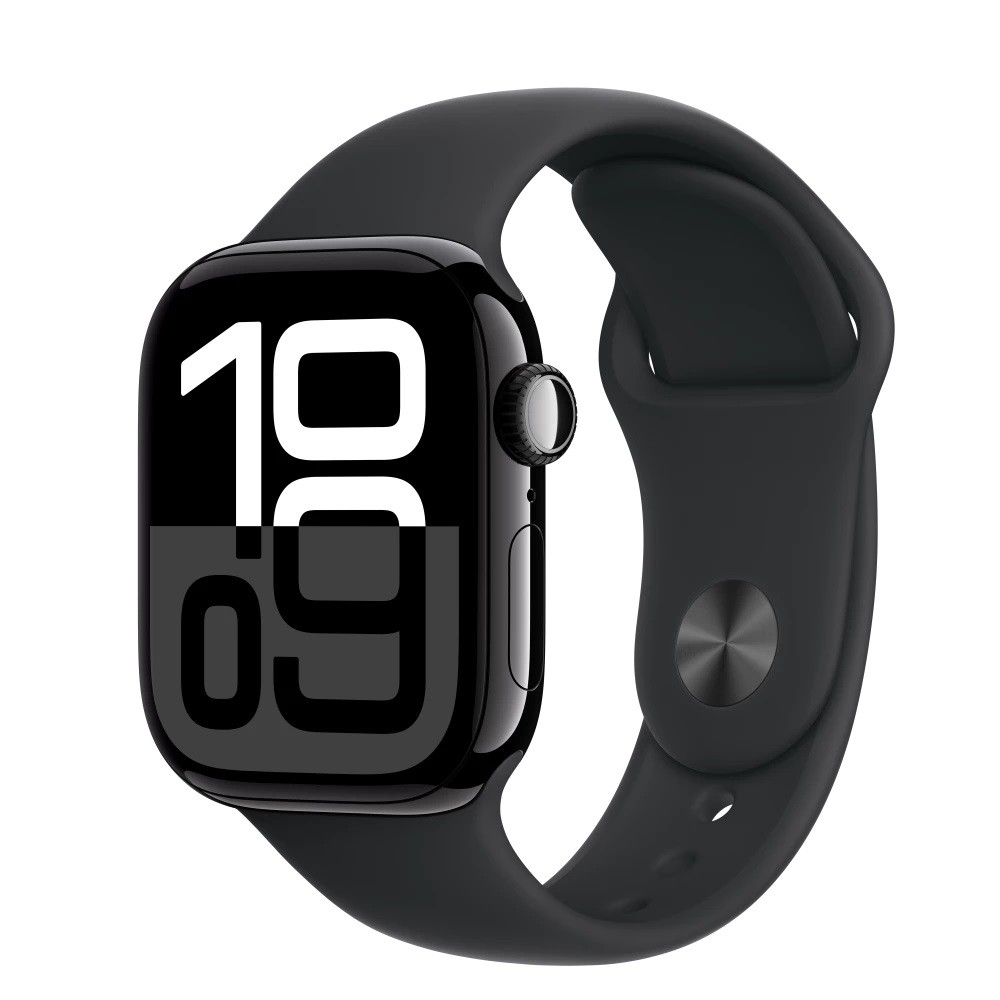 Išmanusis laikrodis apple watch series 10 gps + cellular 42mm jet black aluminium case with black sport band - m/l mwx73et/a