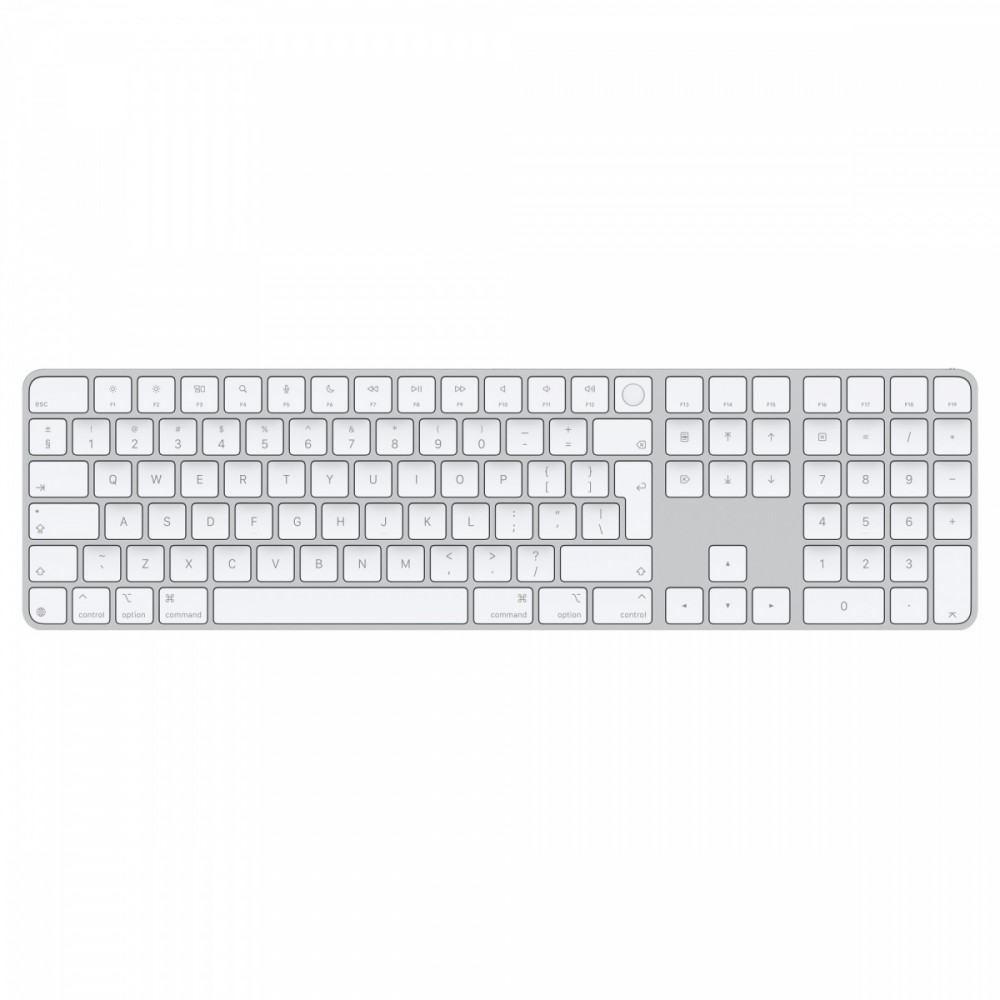 Apple magic keyboard with touch id and numeric keypad for mac models with apple silicon (usb–c) - international english - white keys mxk73z/a