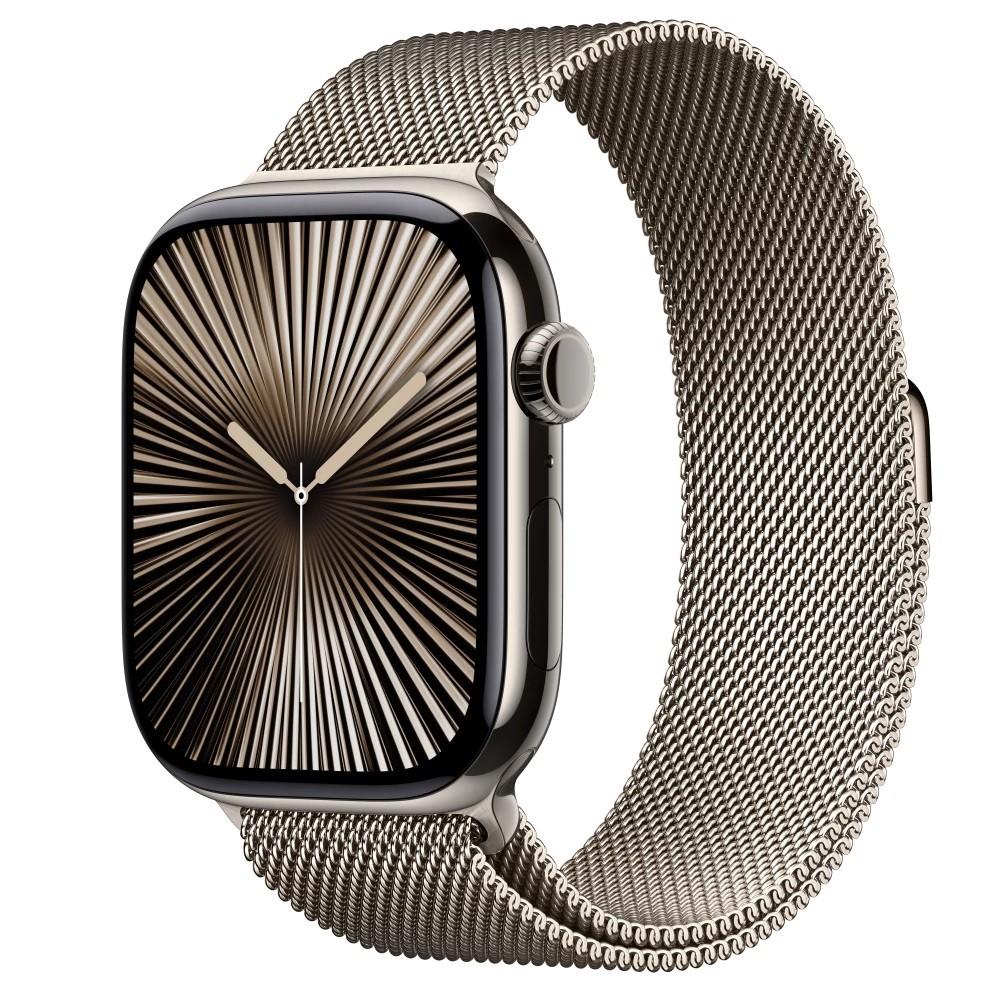 Išmanusis laikrodis apple watch series 10 gps + cellular 46mm natural titanium case with natural milanese loop - s/m mc7q4et/a