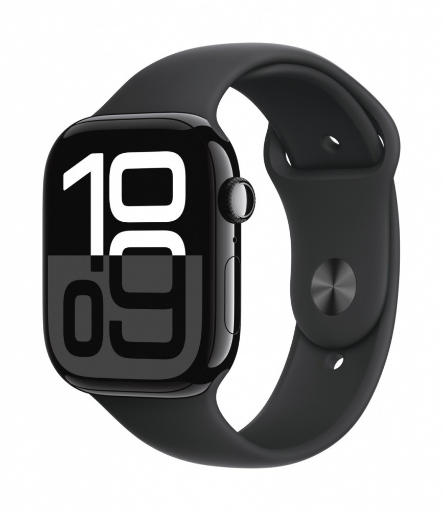Išmanusis laikrodis apple watch series 10 gps + cellular 46mm jet black aluminium case with black sport band - m/l mwy43et/a