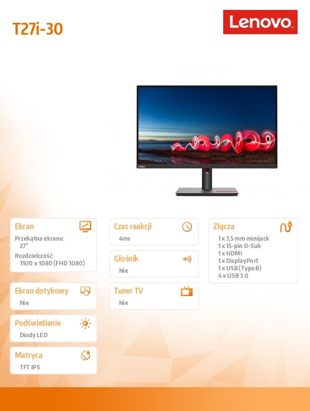 Monitorius lenovo thinkvision t27i-30, 27