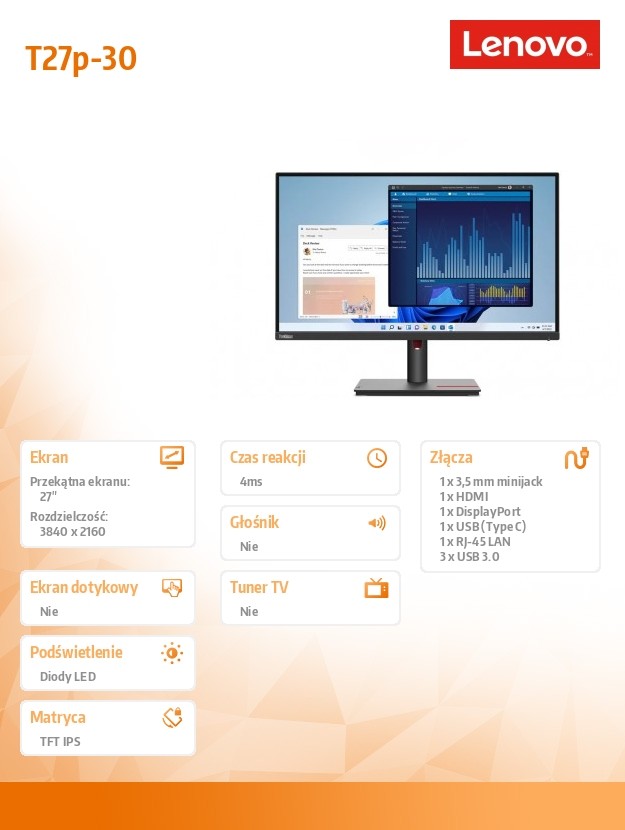 Monitorius lenovo t27p-30(a22270up0), 27