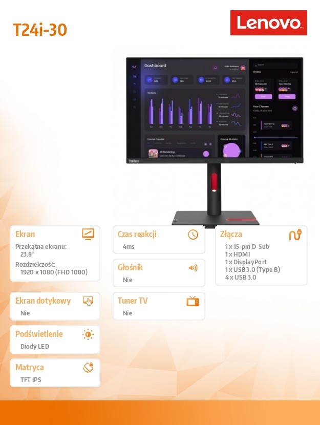 Monitorius lenovo t24i-30 (a22238ft0), 23.8