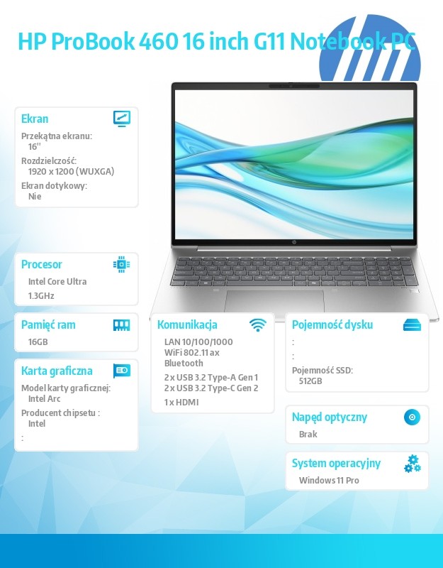 Nešiojamas kompiuteris - hp probook 460 g11 | core ultra 5 125u | 16gb ddr5 | ssd 512gb | 16
