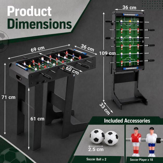 Sulankstomas stalo futbolo stalas su rezultatų skaitikliu, juodas, 69 x 60 x 71 cm 2