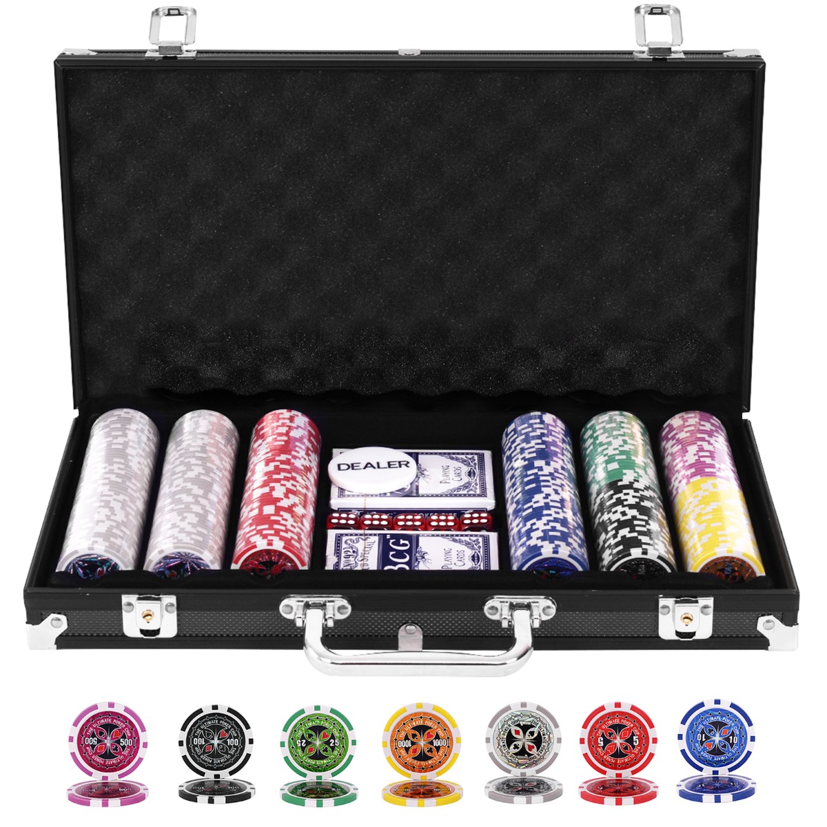 Pokerio čipų rinkinys juodas 300 vnt.