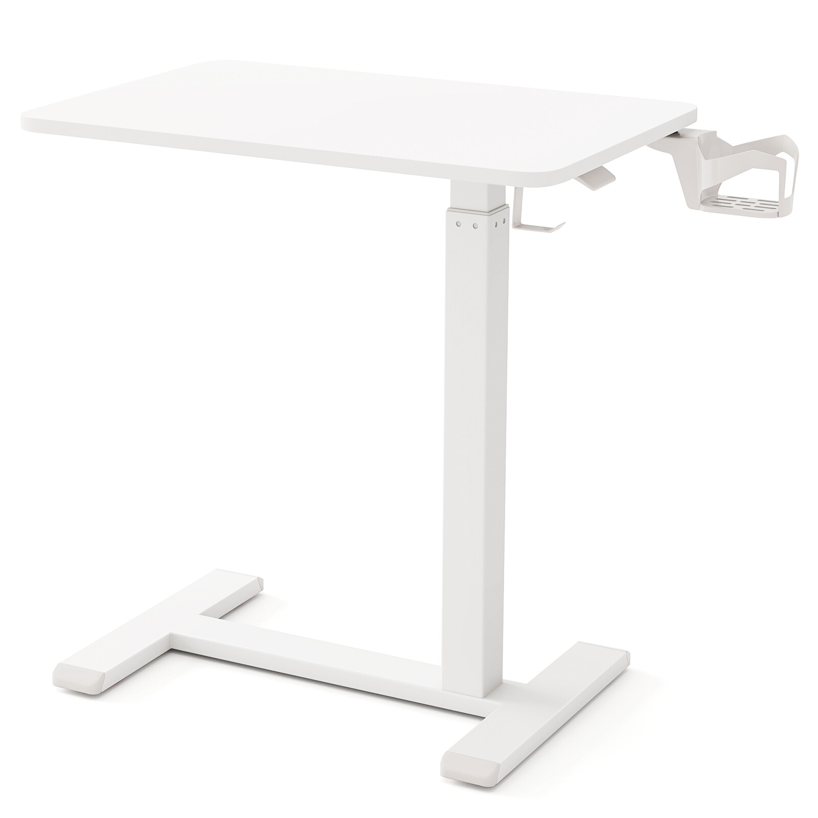 Regulējama augstuma galds ar gāzes atsperi, ar krūzes turētāju, balts, 61 × 40,6 × 66–100,3 cm