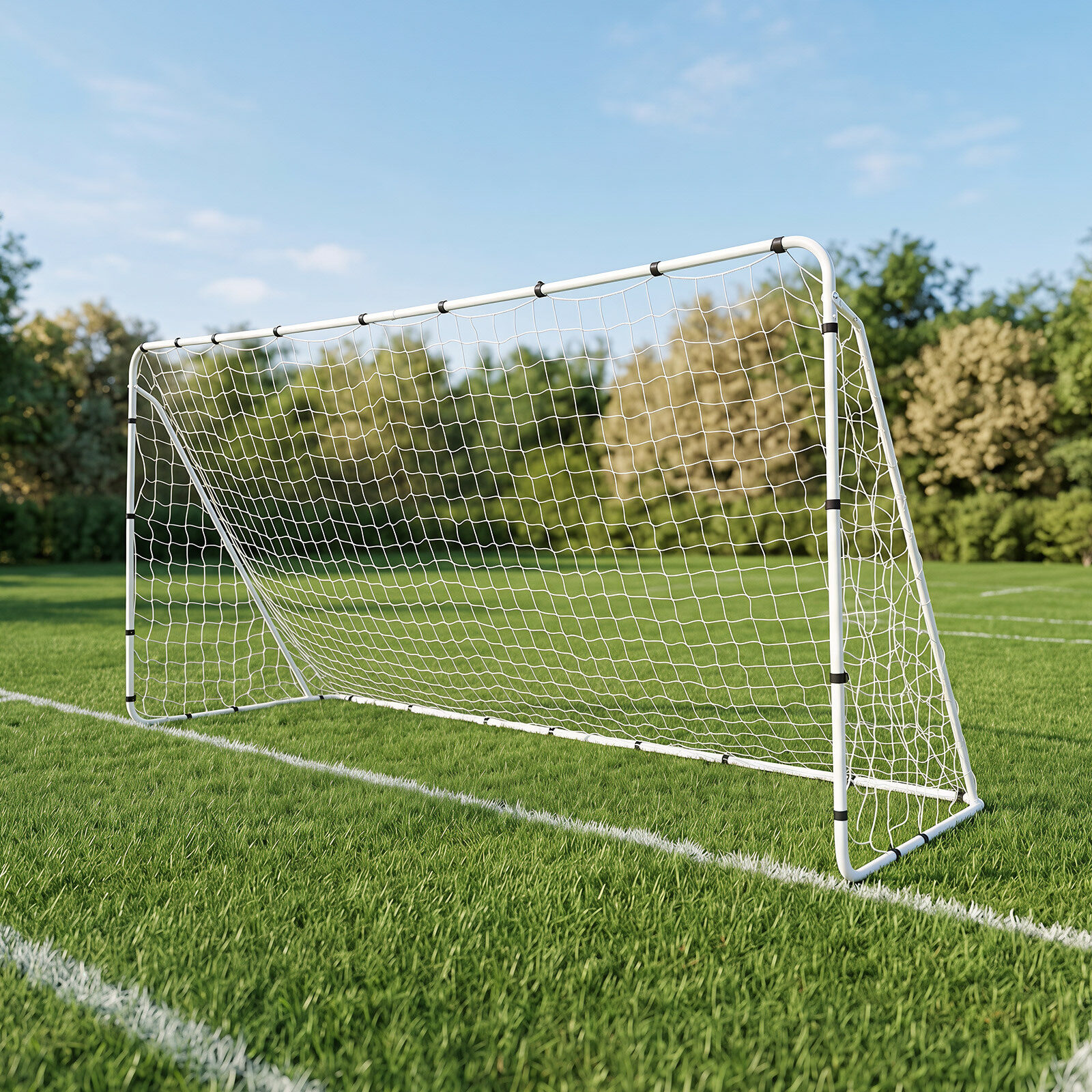 Futbola vārti ar metāla rāmi un PE tīklu, balti, 367 × 124 × 181 cm 3