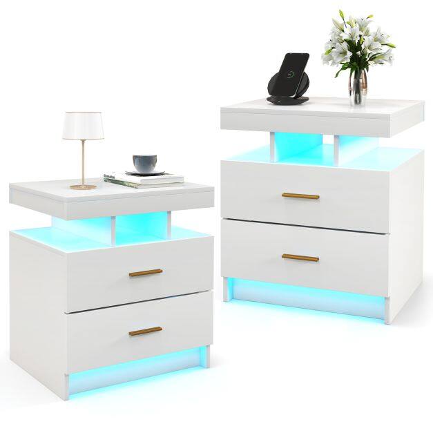 Naktinis staliukas su LED apšvietimu ir 2 stalčiais, juoda/balta, 50 x 40 x 58 cm 3