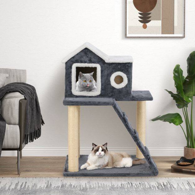 Kaķu skrāpētājs ar alu un kāpnēm, pelēks, 90 cm 2