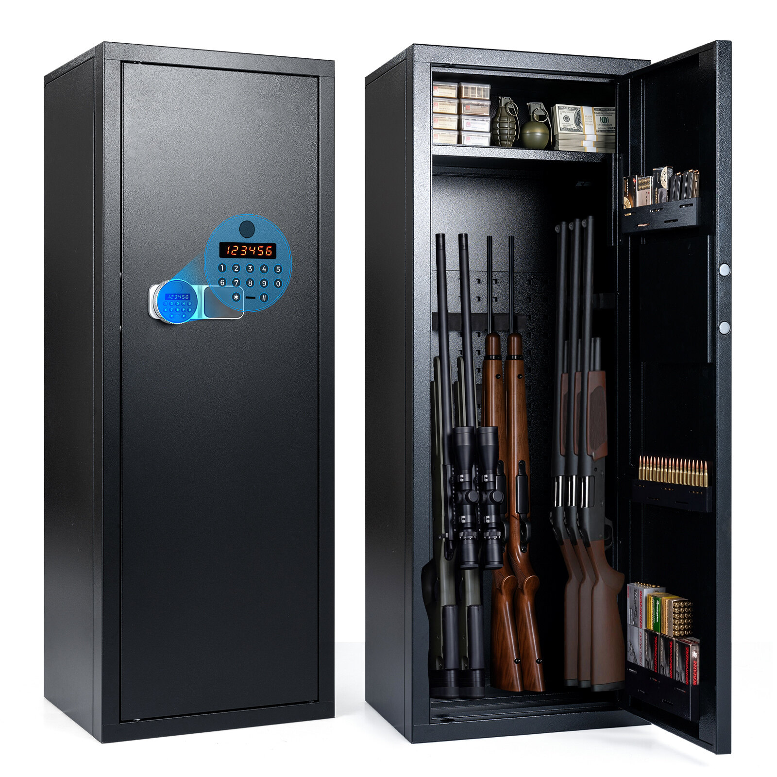 Ginklų seifas 6 ginklams su elektronine kodine spyna, juodas, 48 × 38,5 × 130 cm 2
