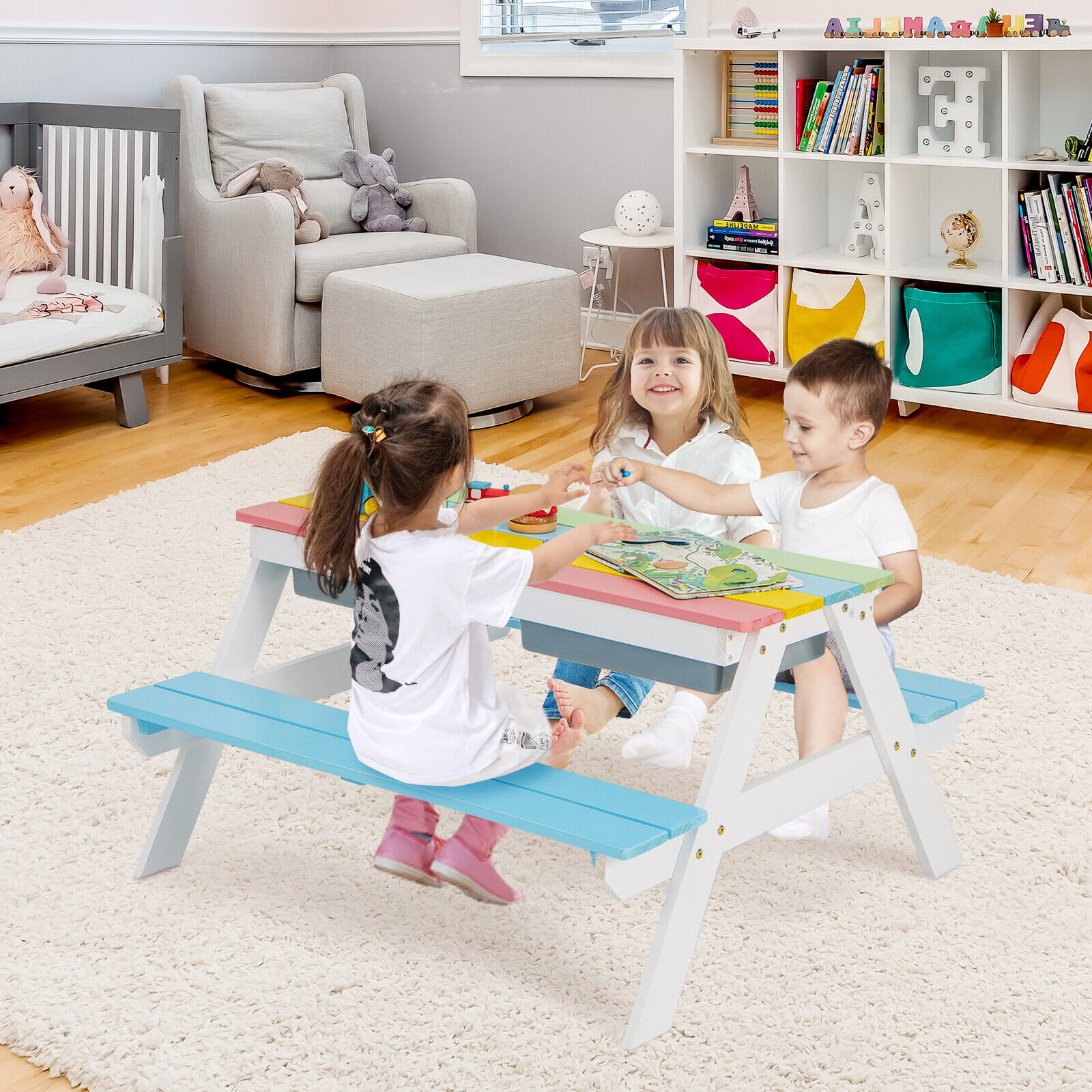 Pikniko stalas 3-in-1 (mėlyna/žalia/geltona) 2