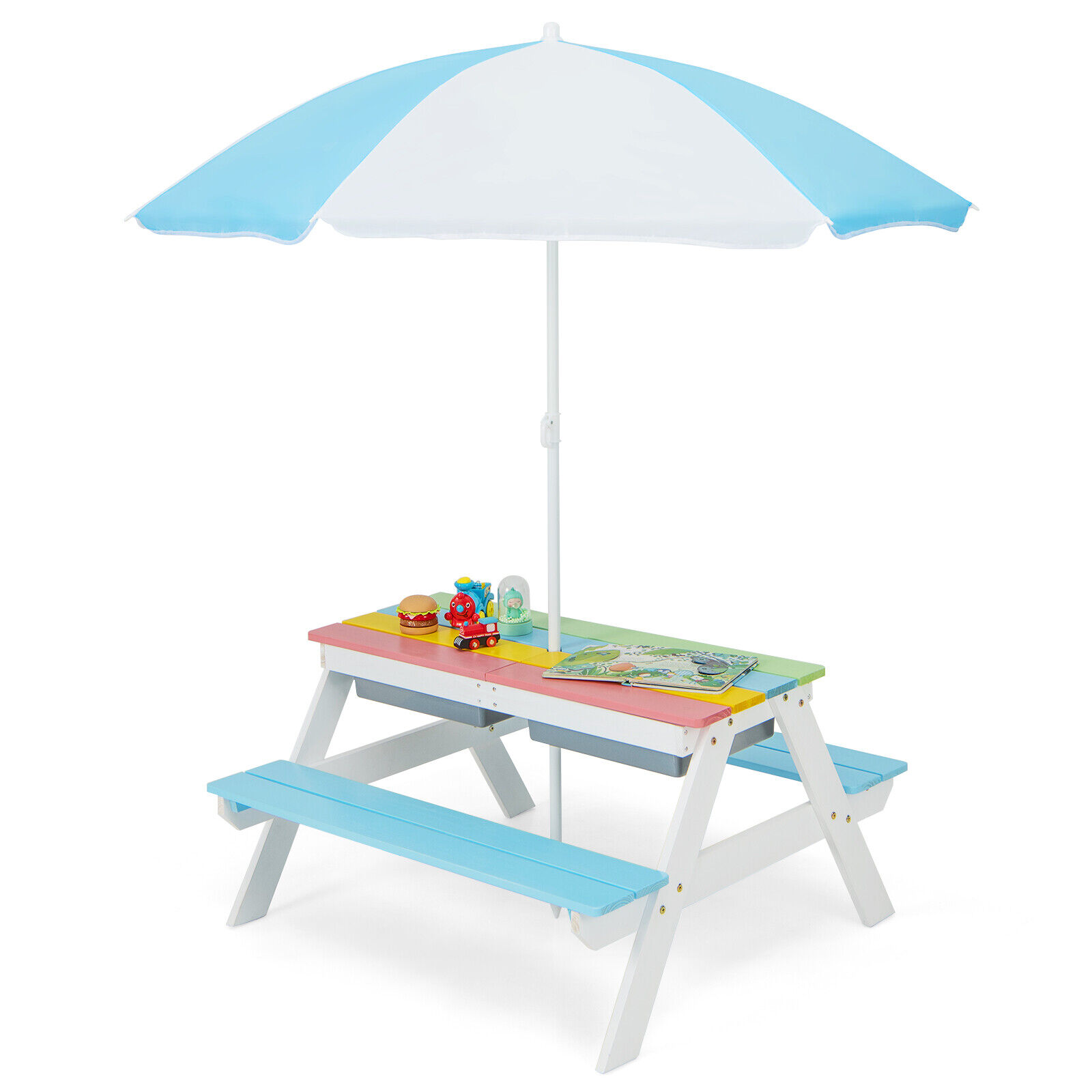 Pikniko stalas 3-in-1 (mėlyna/žalia/geltona)