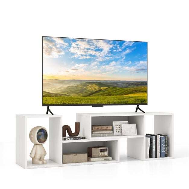 TV staliukas, 2 dalių su L formos lentynomis, juodos ir baltos spalvų, 80 × 30 × 40 cm