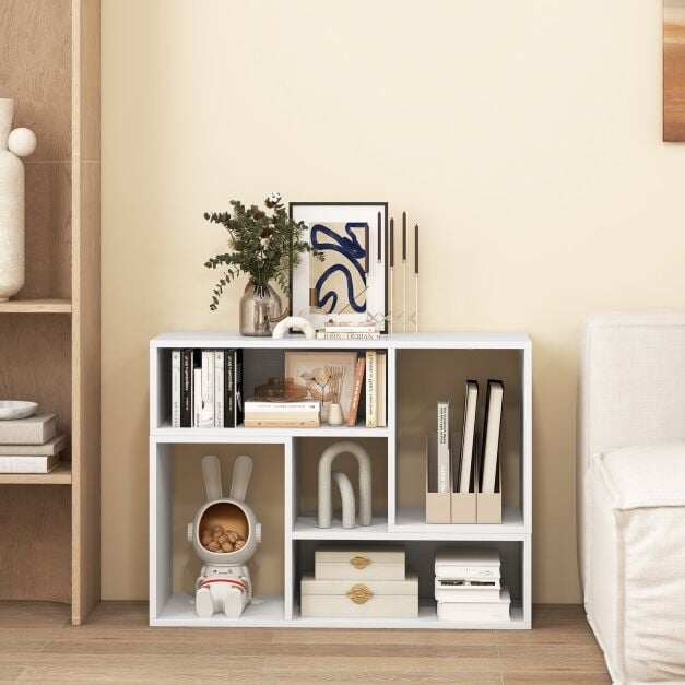 TV staliukas, 2 dalių su L formos lentynomis, juodos ir baltos spalvų, 80 × 30 × 40 cm 2