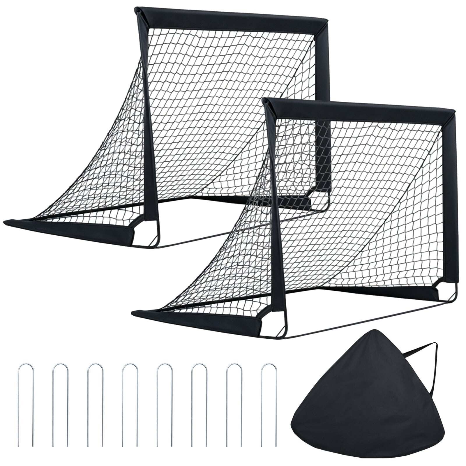 Sulankstomi futbolo vartai su nešiojimo krepšiu, juodi, 120 × 90 × 92 cm, 2 vnt.
