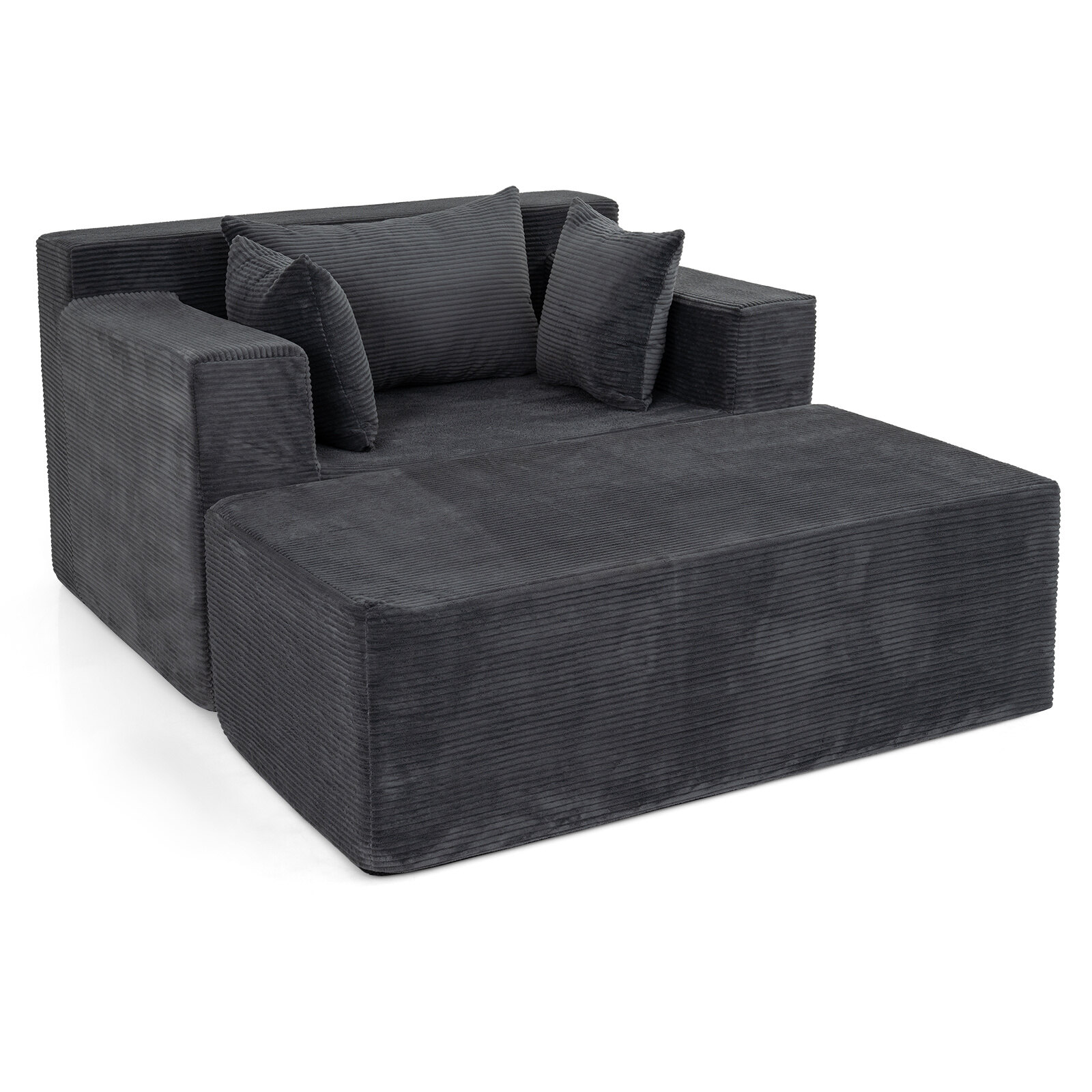 Sofa su pufu ir 3 pagalvėlėmis, pilkai balta, 127 × 91 × 69 cm