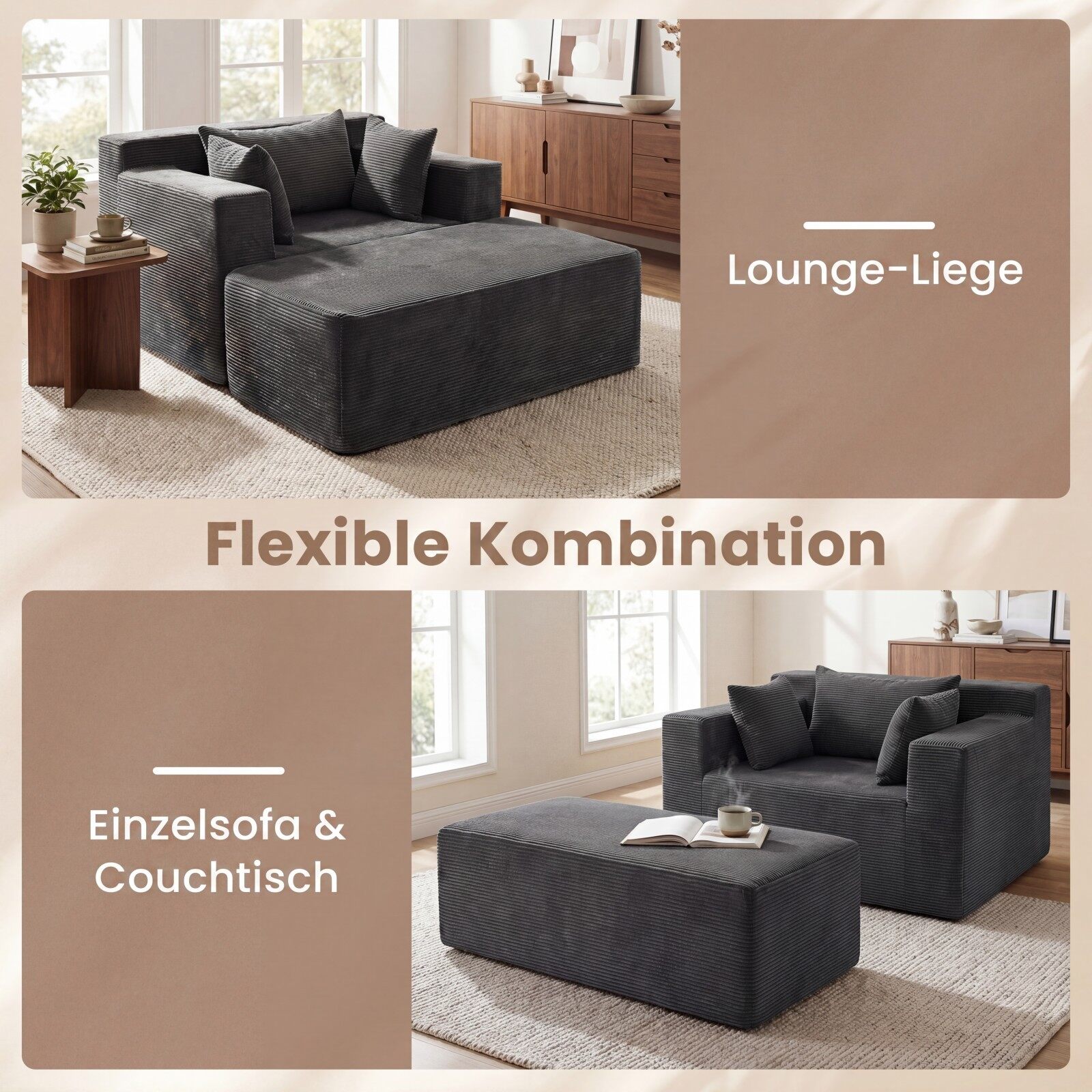 Sofa su pufu ir 3 pagalvėlėmis, pilkai balta, 127 × 91 × 69 cm 2