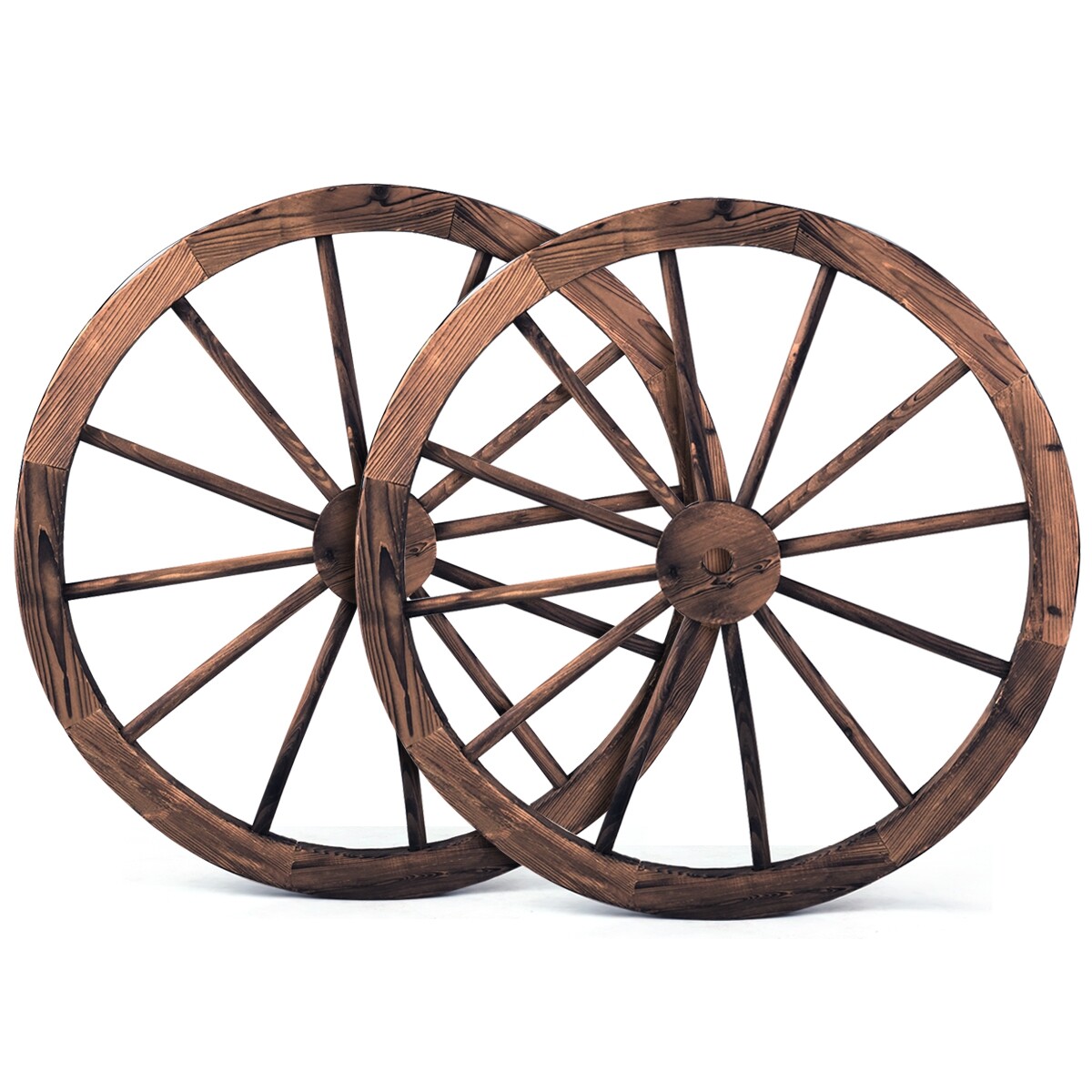 Dekoratyviniai vežimo ratai su metaliniu sutvirtinimu, rudi, 76 × 76 × 3,5 cm, 2 vnt. 3