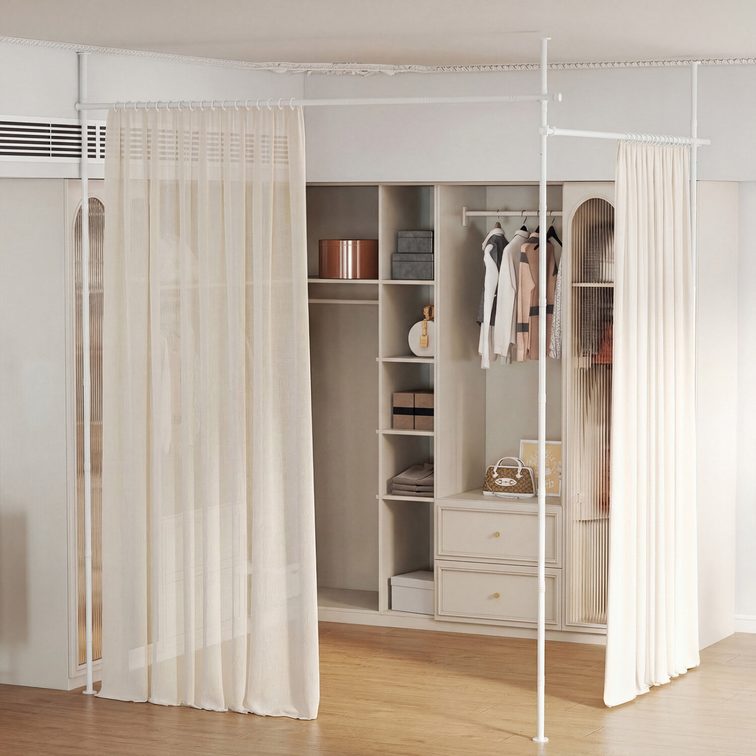 Užuolaidų karnizas pertvarai, grindų–lubų įtempimo, reguliuojamas, juodos/baltos spalvos, 71,1–360,7 × 121,9–304,8 cm 2