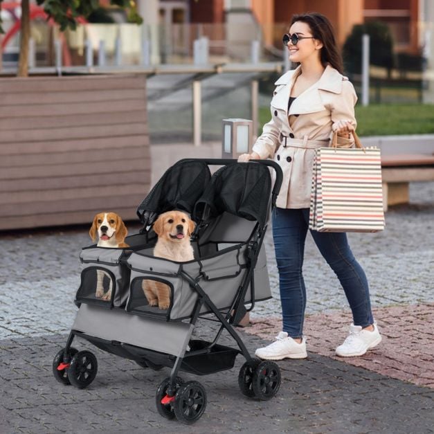 Dvivietis sulankstomas augintinio vežimėlis pilkas 2