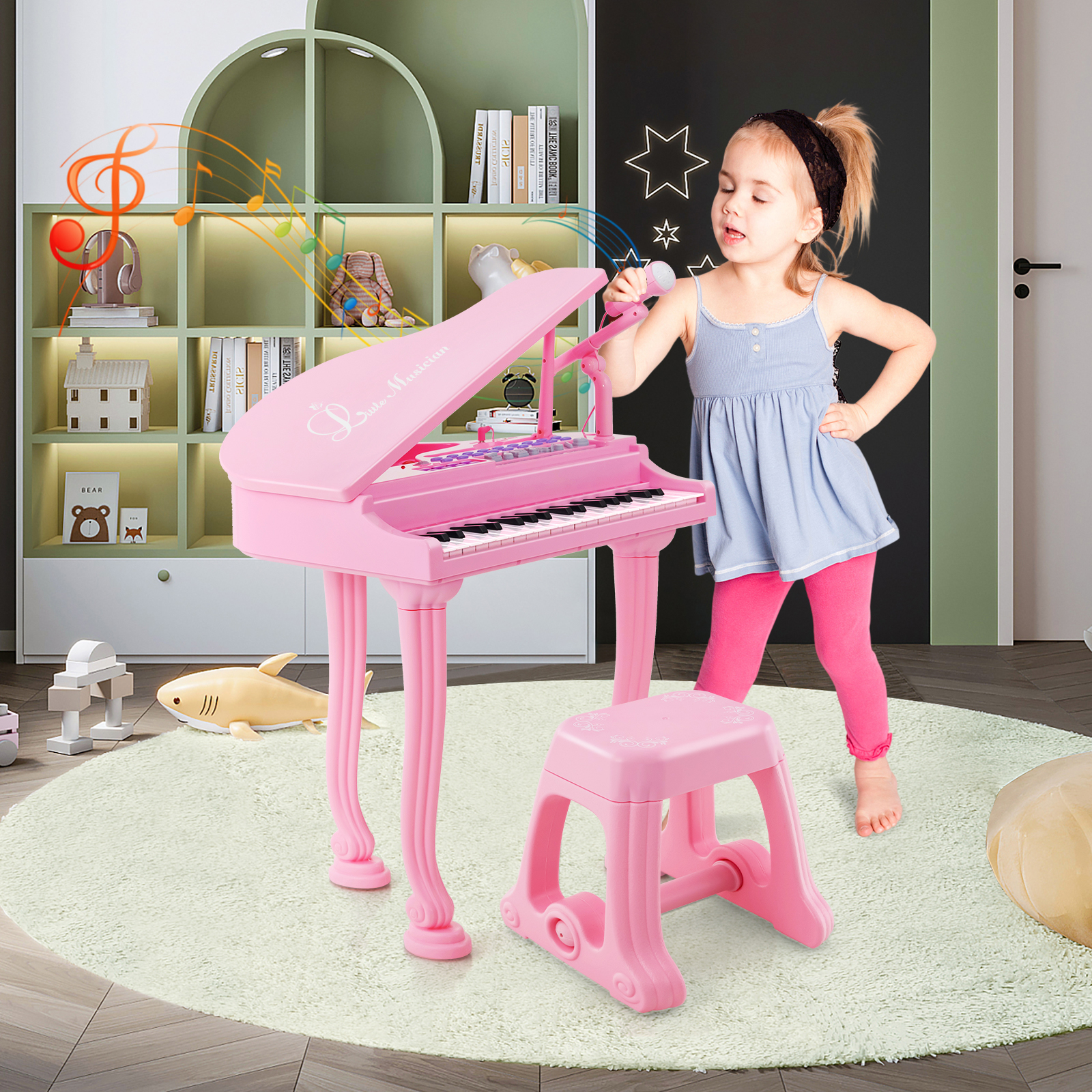 Elektroninis pianinas 37 klavišų rožinis/juodas 2