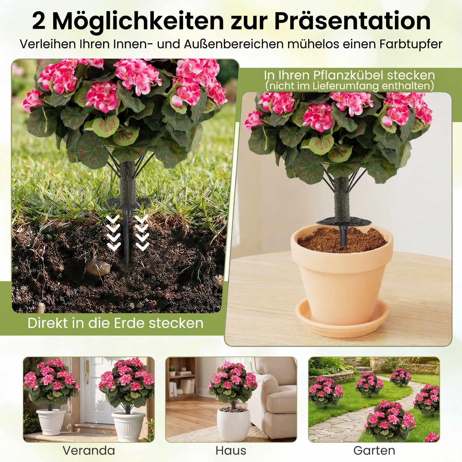 Dirbtinės pelargonijos rožinės 2 vnt. 2