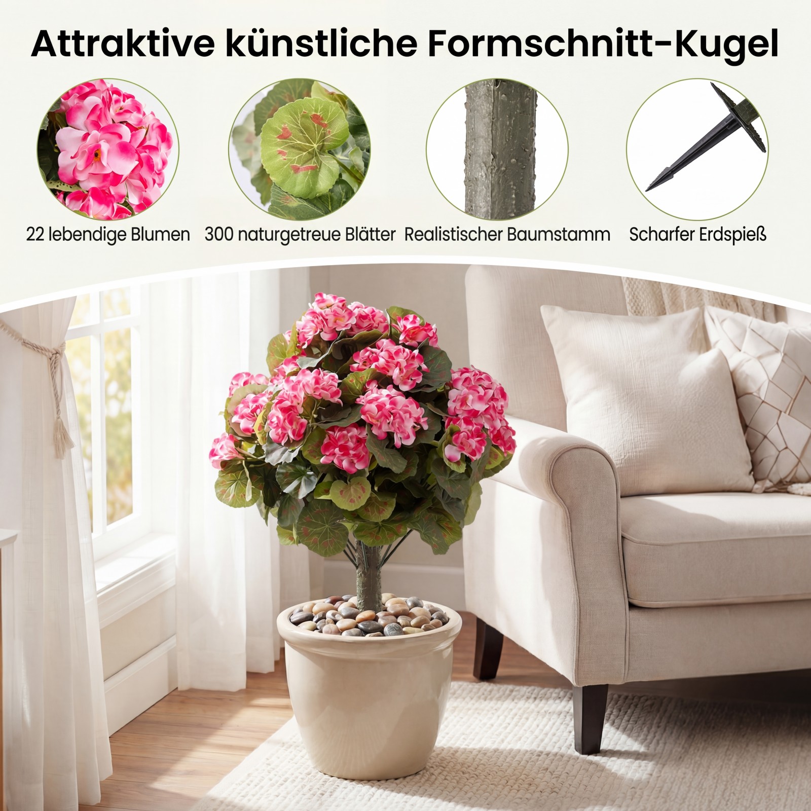 Dirbtinės pelargonijos rožinės 2 vnt. 3