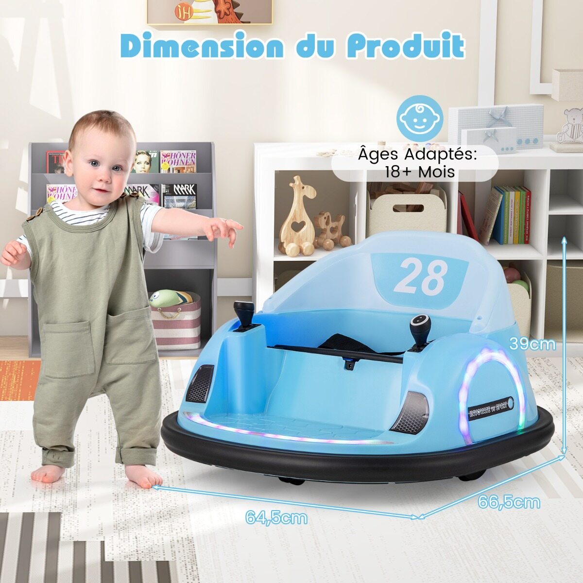 Elektrinis susidūrimo automobilis su nuotolinio valdymo pultu ir 360° apsisukimu, mėlynas, 66,5 × 64,5 × 39 cm 2