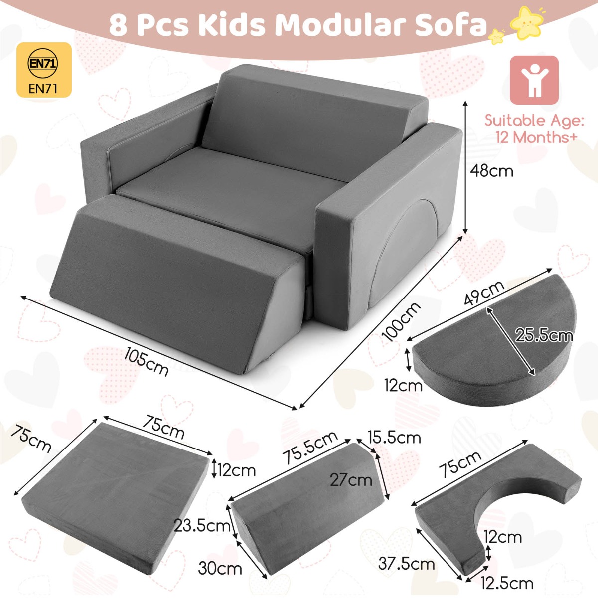 Sofa Pilka/Rožinė 8 vnt. 3