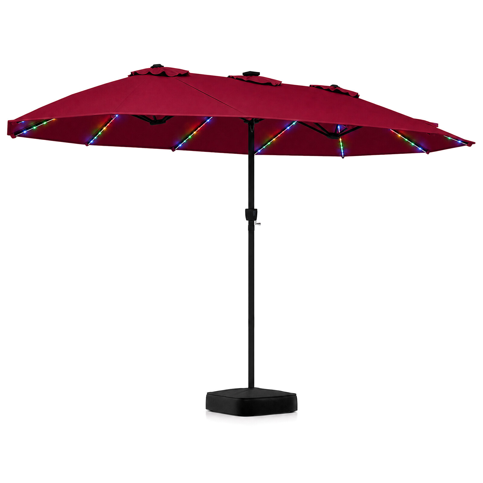 Sodo skėtis su LED apšvietimu ir pagrindu, raudonas, 472,4 × 289,6 cm