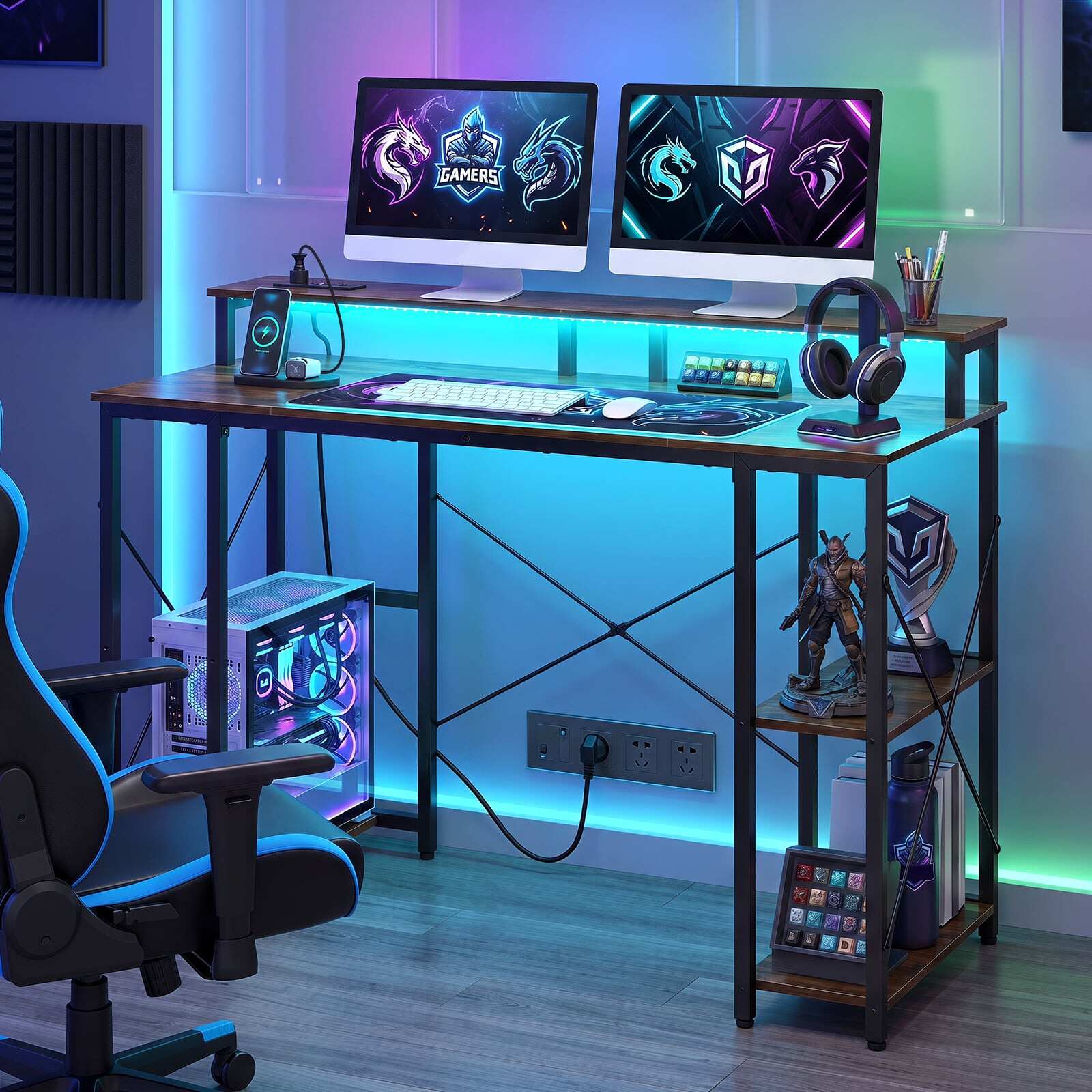 Kompiuterinis stalas su LED apšvietimu, 120 x 50 x 87 cm 2