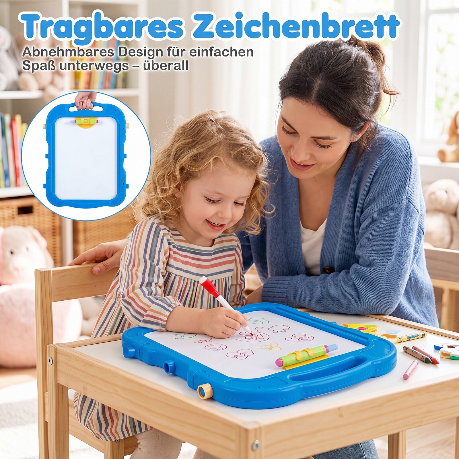Bērnu zīmēšanas statīvs 4 vienā, regulējama augstuma, zils, 50,8 × 35,6 × 72,4/87,6 cm