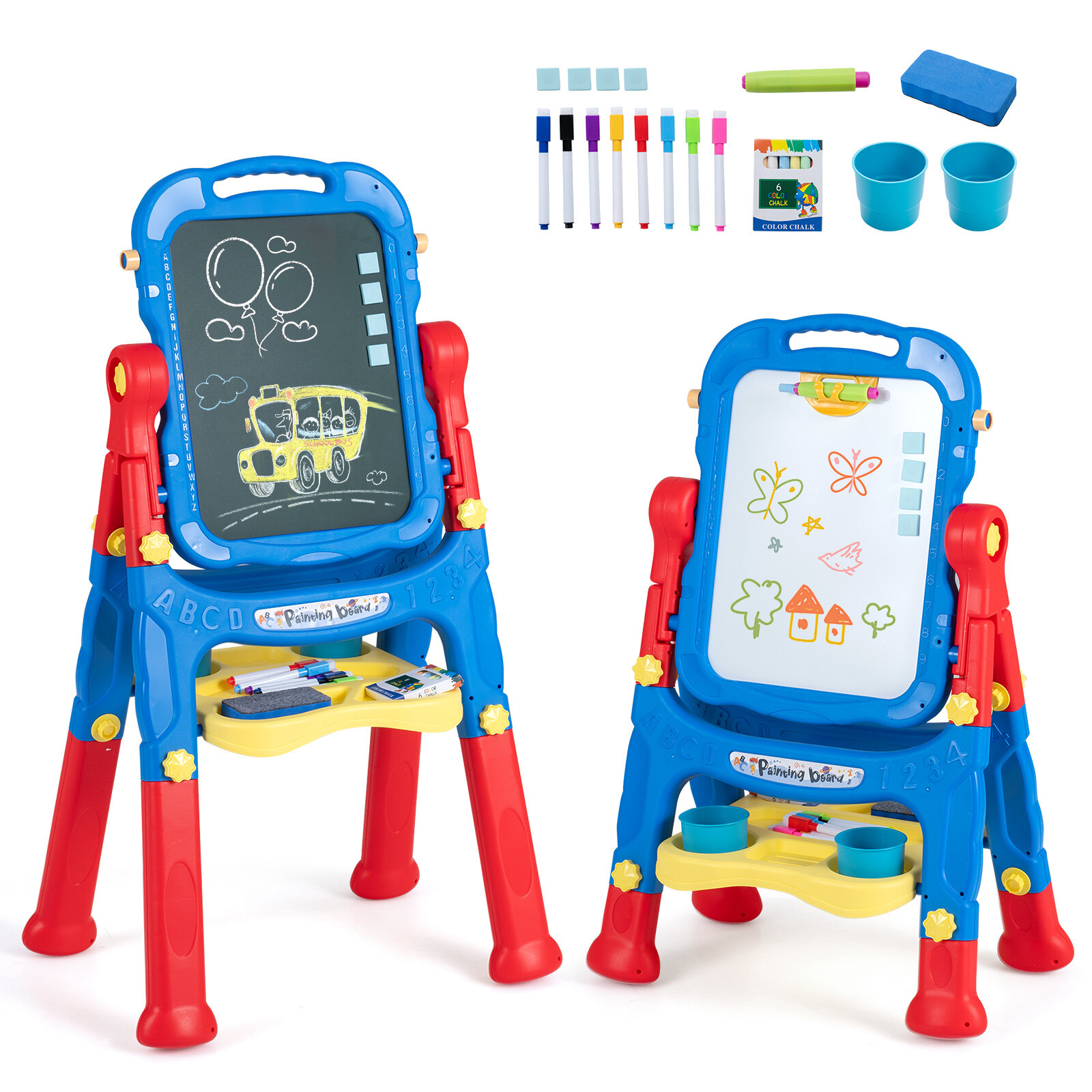 Bērnu zīmēšanas statīvs 4 vienā, regulējama augstuma, zils, 50,8 × 35,6 × 72,4/87,6 cm 3