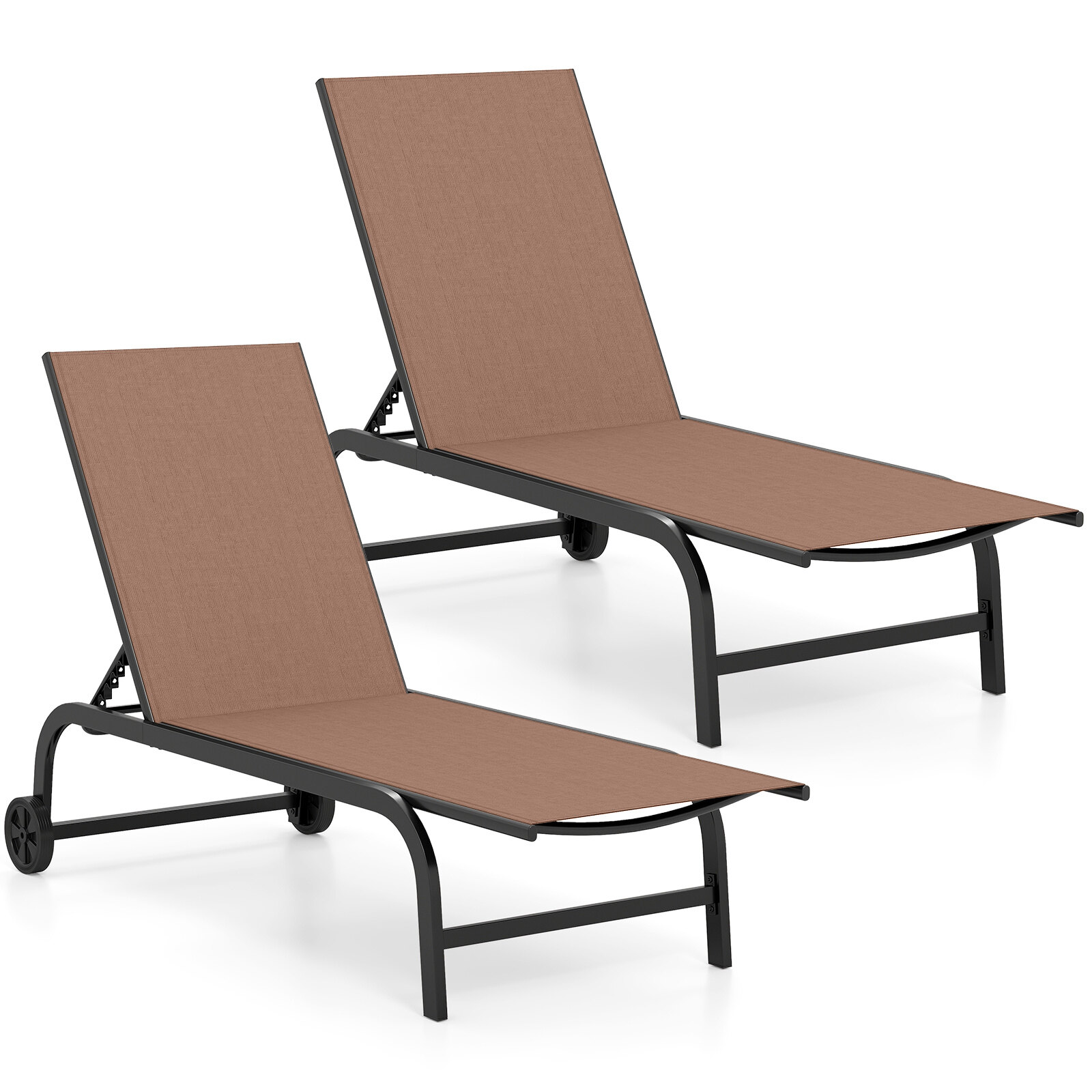 Gultų komplektas su ratukais ir 6 padėčių reguliuojama atrama, rudas, 190–164 × 69 × 36–101 cm, 2 vnt.